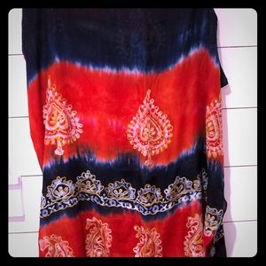Raj Anthropologie scarf in Navy and red tie dye